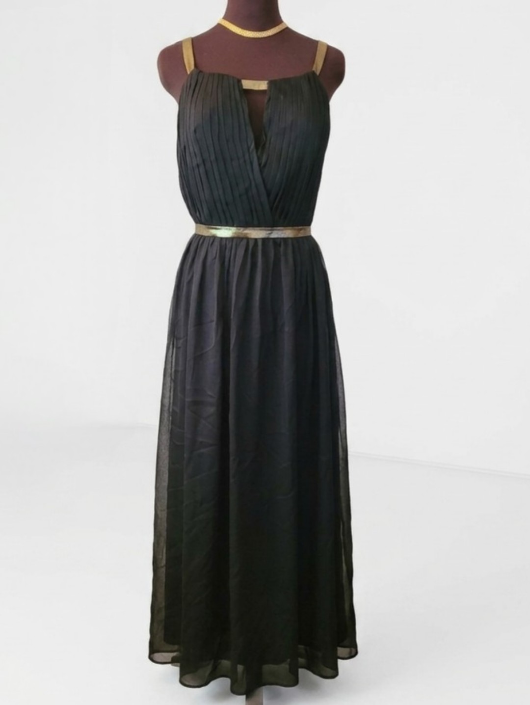 Nwt Sz Xl Black Maxi Goddess Dress With Gold Trim